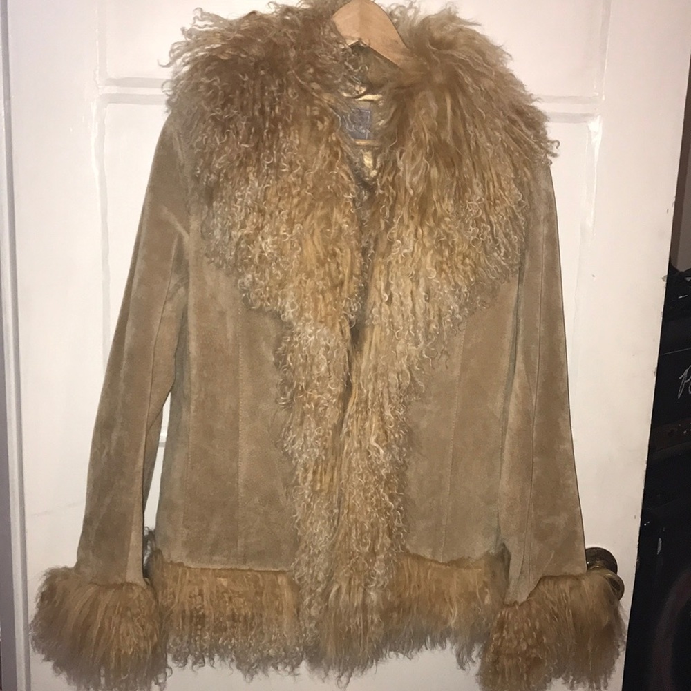 Tan Leather and lamb fur jacket